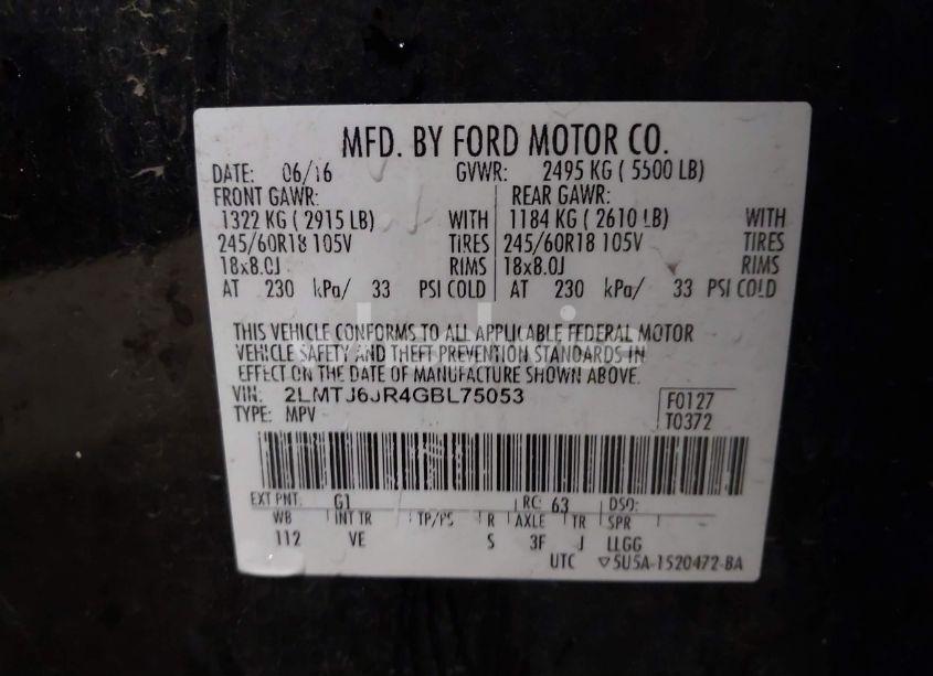 Photo 9 of 2016 Lincoln Mkx PREMIERE (VIN 2LMTJ6JR4GBL75053)