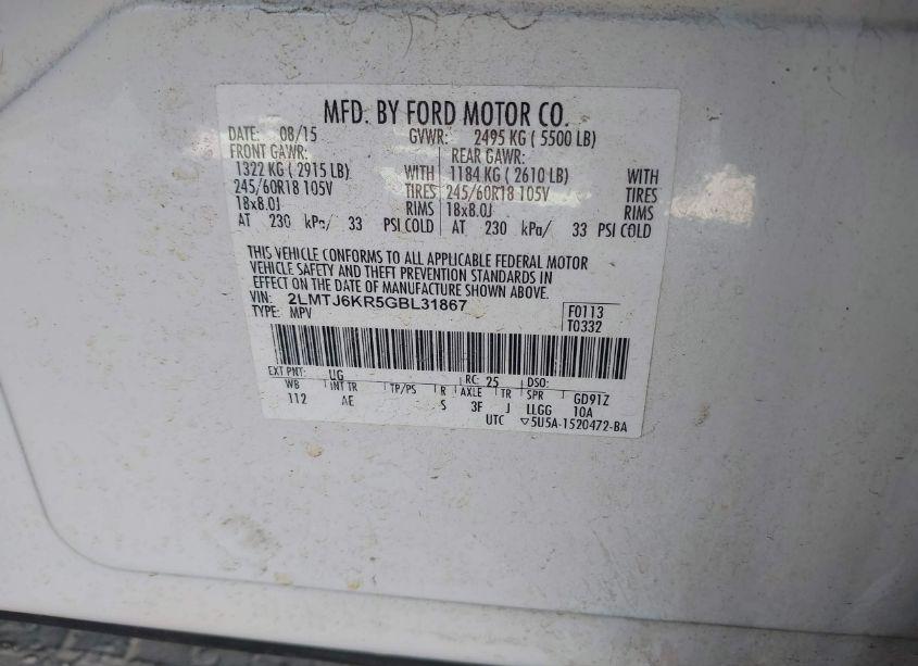 Photo 9 of 2016 Lincoln Mkx SELECT (VIN 2LMTJ6KR5GBL31867)