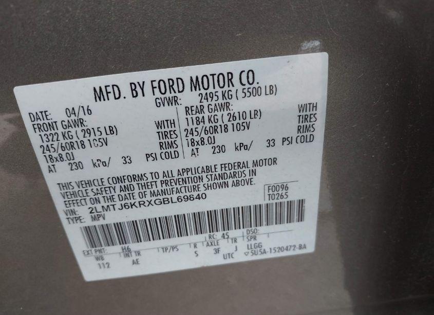 Photo 9 of 2016 Lincoln Mkx SELECT (VIN 2LMTJ6KRXGBL69840)