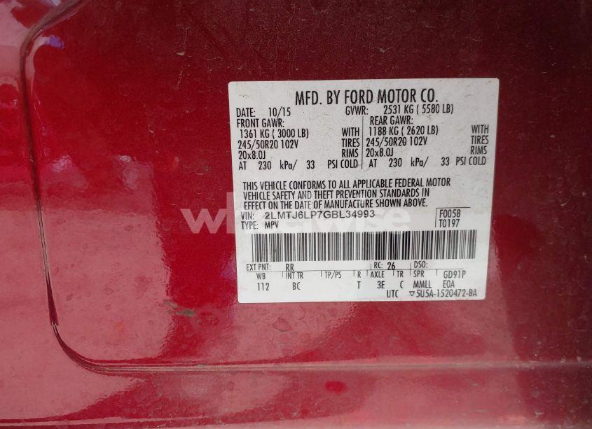 Photo 9 of 2016 Lincoln Mkx RESERVE (VIN 2LMTJ6LP7GBL34993)