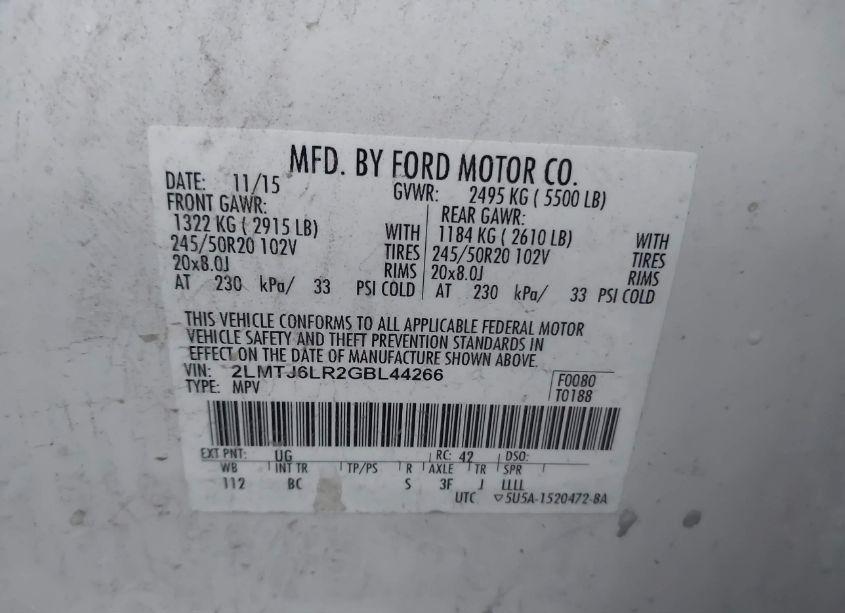 Photo 9 of 2016 Lincoln Mkx RESERVE (VIN 2LMTJ6LR2GBL44266)