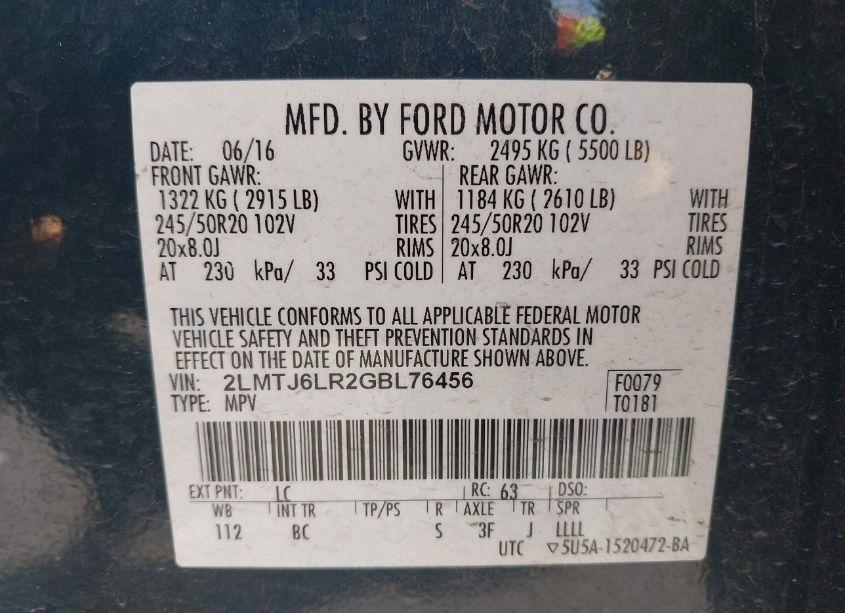 Photo 9 of 2016 Lincoln Mkx RESERVE (VIN 2LMTJ6LR2GBL76456)