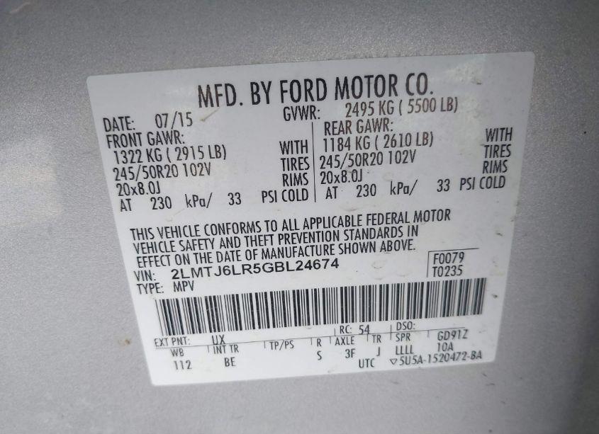 Photo 9 of 2016 Lincoln Mkx RESERVE (VIN 2LMTJ6LR5GBL24674)