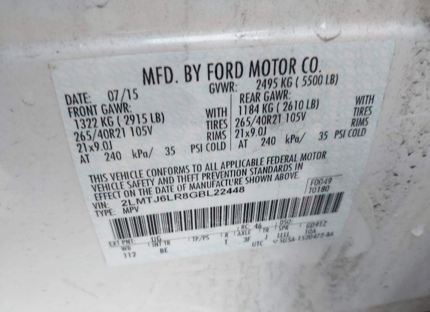 Photo 9 of 2016 Lincoln Mkx RESERVE (VIN 2LMTJ6LR8GBL22448)