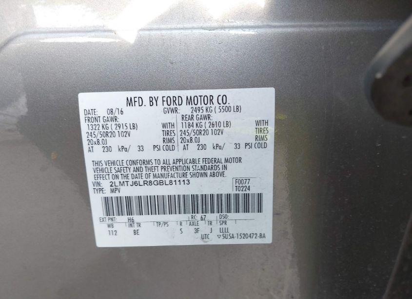 Photo 9 of 2016 Lincoln Mkx RESERVE (VIN 2LMTJ6LR8GBL81113)