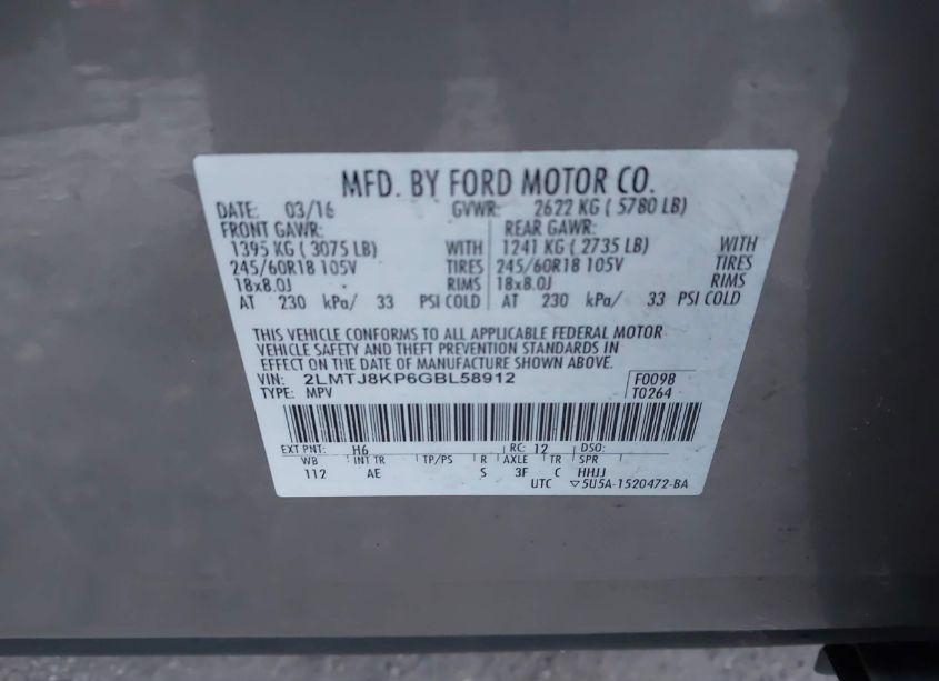 Photo 9 of 2016 Lincoln Mkx SELECT (VIN 2LMTJ8KP6GBL58912)