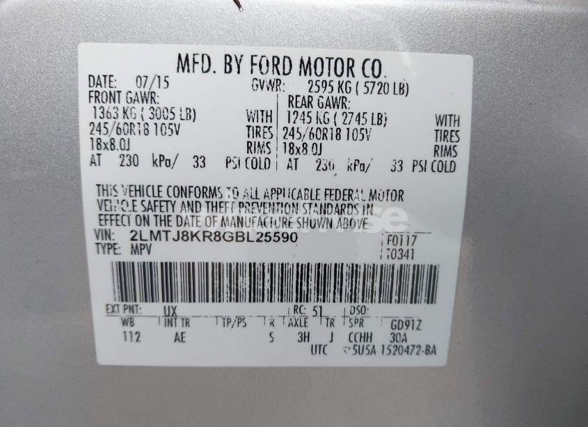 Photo 9 of 2016 Lincoln Mkx SELECT (VIN 2LMTJ8KR8GBL25590)