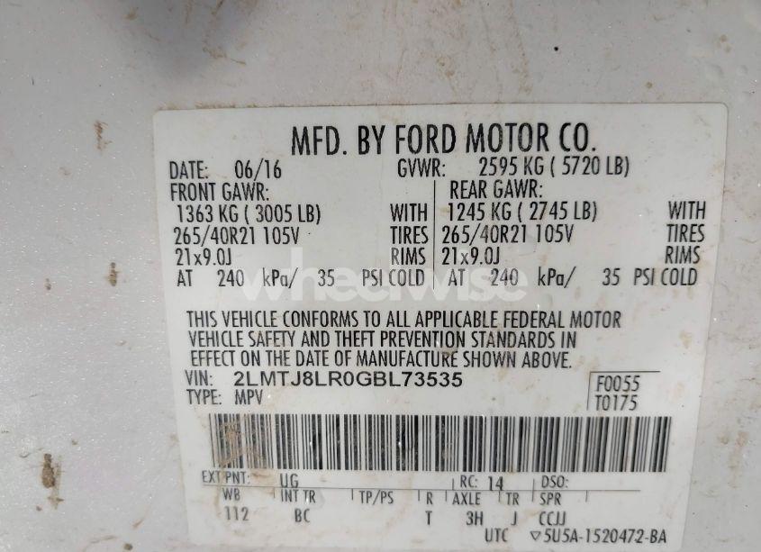 Photo 9 of 2016 Lincoln Mkx RESERVE (VIN 2LMTJ8LR0GBL73535)