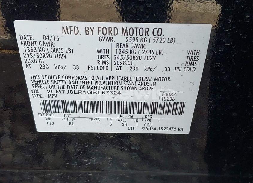 Photo 9 of 2016 Lincoln Mkx RESERVE (VIN 2LMTJ8LR1GBL67324)