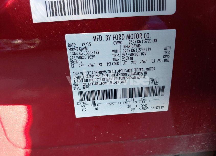 Photo 9 of 2016 Lincoln Mkx RESERVE (VIN 2LMTJ8LR8GBL47362)