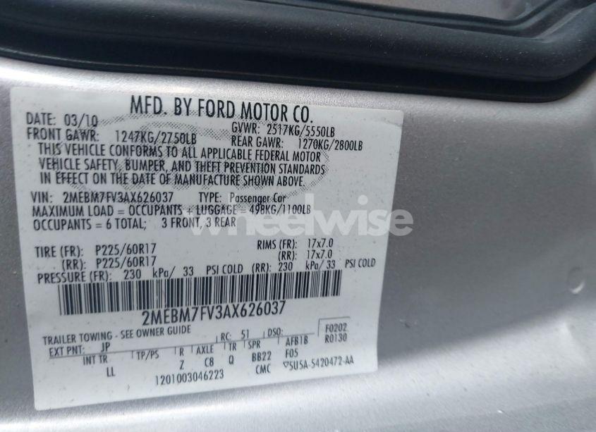 Photo 9 of 2010 Mercury Grand MARQUIS LS (FLEET ONLY) (VIN 2MEBM7FV3AX626037)