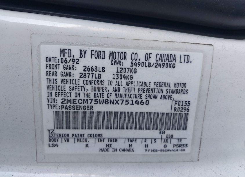 Photo 9 of 1992 Mercury Grand MARQUIS LS (VIN 2MECM75W8NX751460)