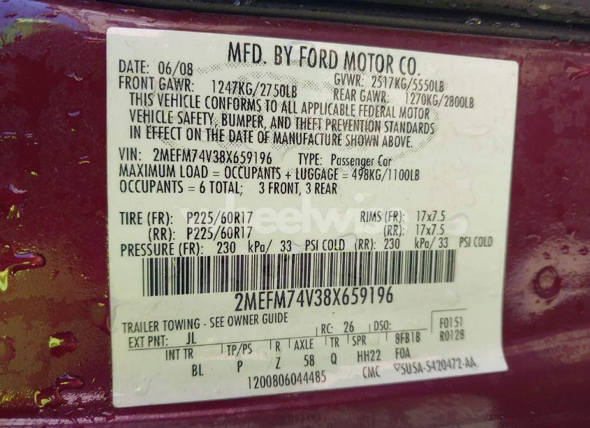 Photo 9 of 2008 Mercury Grand MARQUIS GS (VIN 2MEFM74V38X659196)