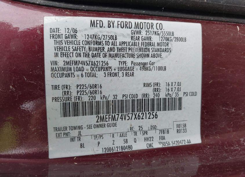 Photo 9 of 2007 Mercury Grand MARQUIS GS (VIN 2MEFM74V57X621256)