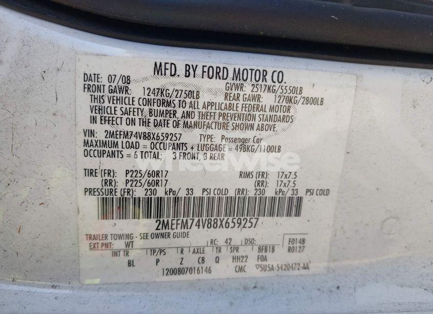 Photo 9 of 2008 Mercury Grand MARQUIS GS (VIN 2MEFM74V88X659257)