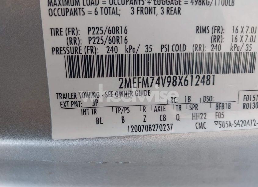 Photo 9 of 2008 Mercury Grand MARQUIS GS (VIN 2MEFM74V98X612481)