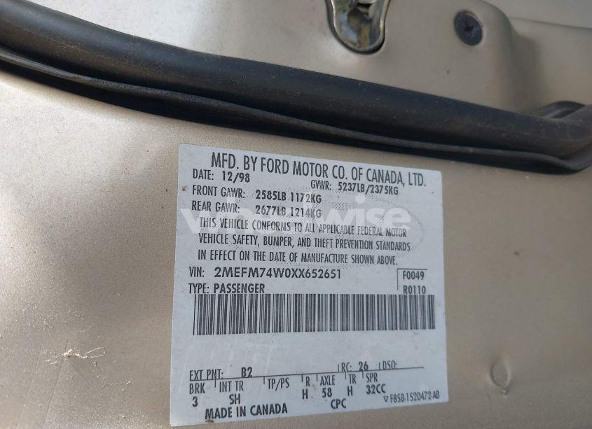 Photo 9 of 1999 Mercury Grand MARQUIS GS (VIN 2MEFM74W0XX652651)
