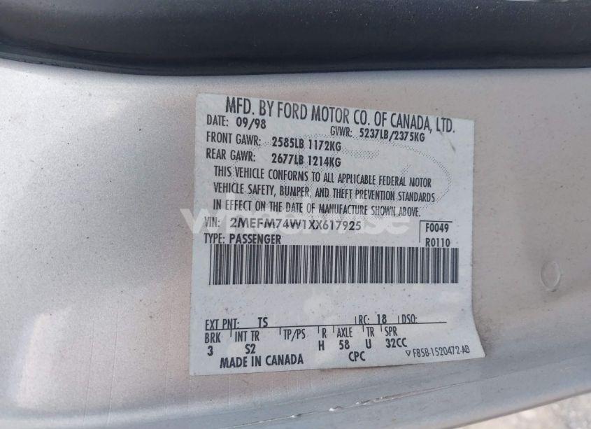 Photo 9 of 1999 Mercury Grand MARQUIS GS (VIN 2MEFM74W1XX617925)