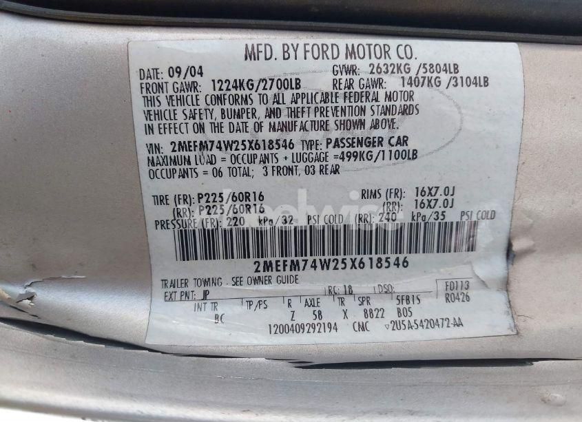 Photo 9 of 2005 Mercury Grand MARQUIS GS (VIN 2MEFM74W25X618546)