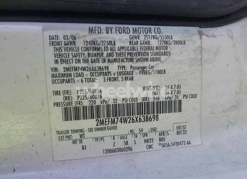 Photo 9 of 2006 Mercury Grand MARQUIS GS (VIN 2MEFM74W26X638698)