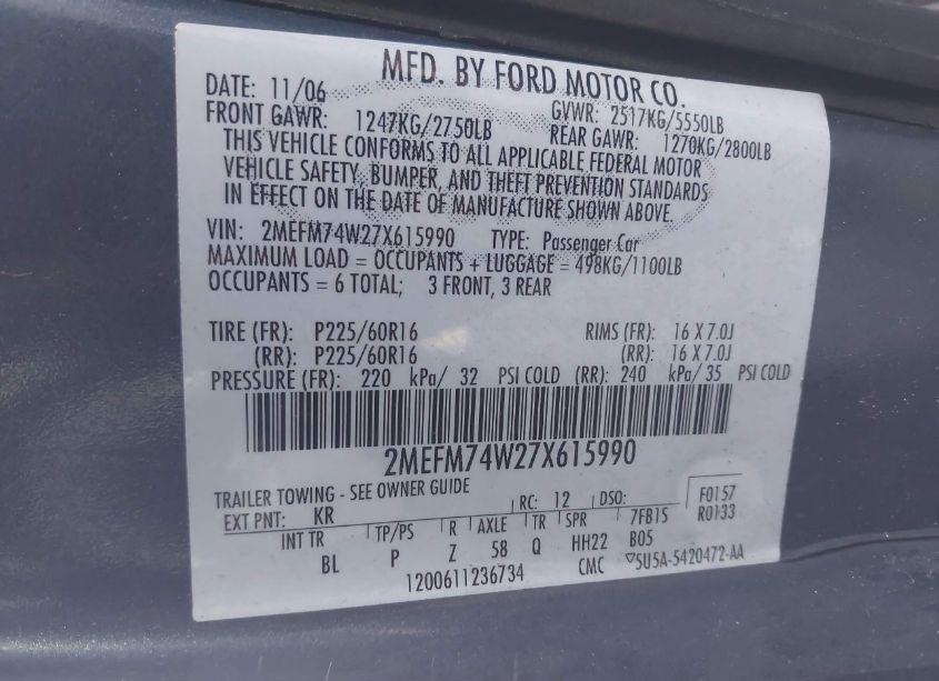 Photo 9 of 2007 Mercury Grand MARQUIS GS (VIN 2MEFM74W27X615990)