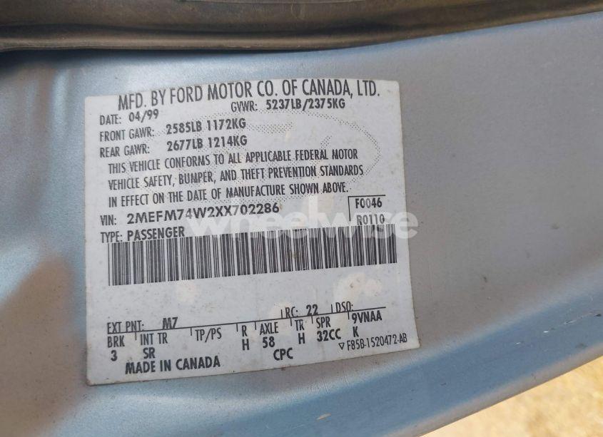 Photo 9 of 1999 Mercury Grand MARQUIS GS (VIN 2MEFM74W2XX702286)