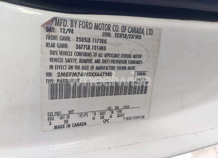 Photo 9 of 1999 Mercury Grand MARQUIS GS (VIN 2MEFM74W5XX647980)