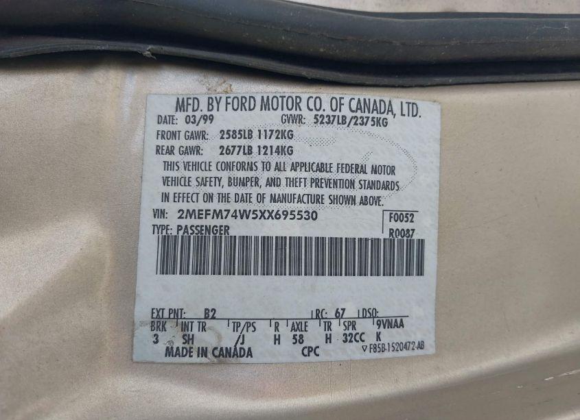 Photo 9 of 1999 Mercury Grand MARQUIS GS (VIN 2MEFM74W5XX695530)