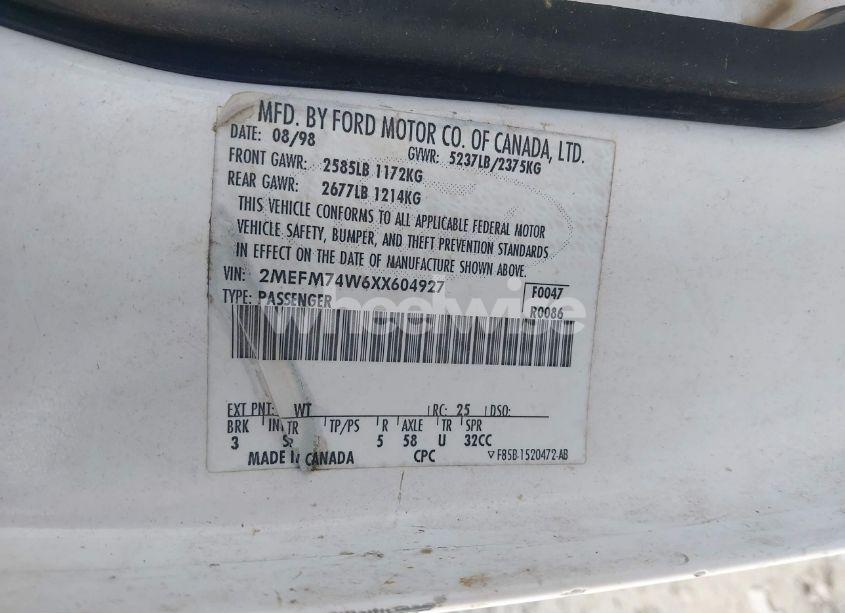 Photo 9 of 1999 Mercury Grand MARQUIS GS (VIN 2MEFM74W6XX604927)