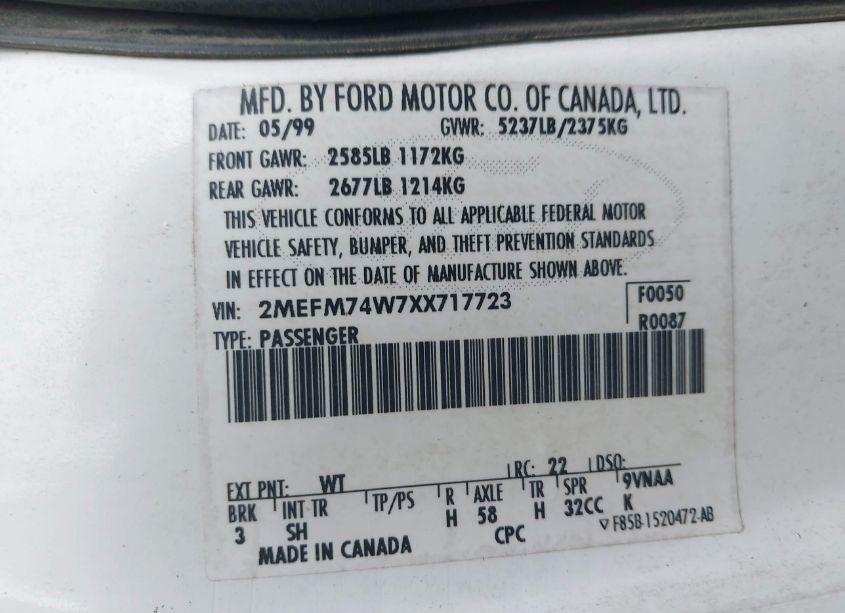 Photo 9 of 1999 Mercury Grand MARQUIS GS (VIN 2MEFM74W7XX717723)
