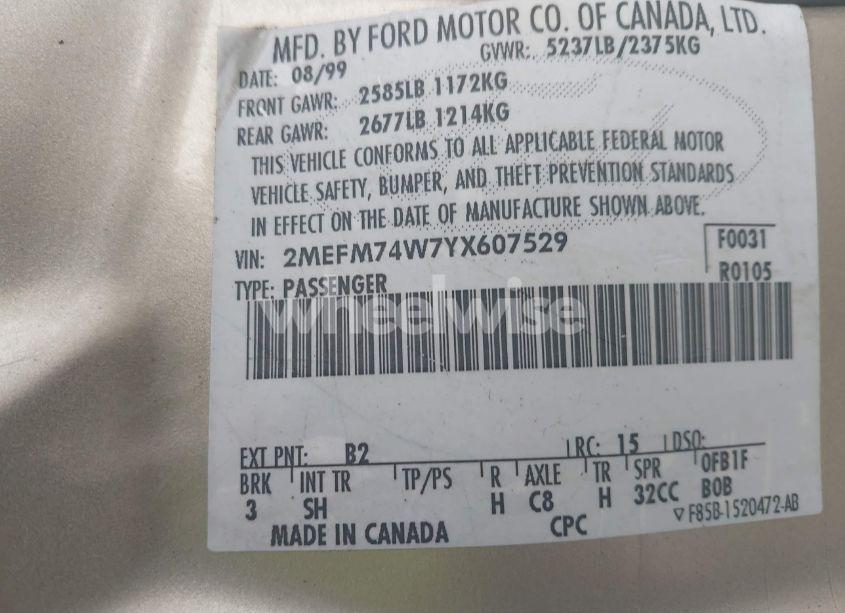 Photo 9 of 2000 Mercury Grand MARQUIS GS (VIN 2MEFM74W7YX607529)