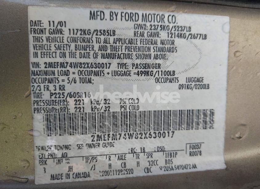 Photo 9 of 2002 Mercury Grand MARQUIS GS (VIN 2MEFM74W82X630017)