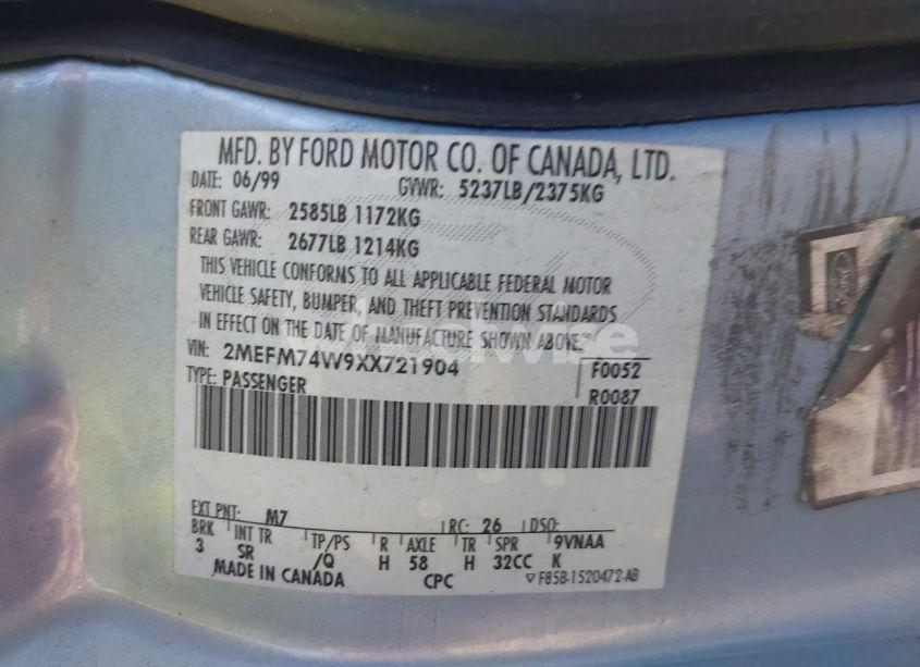 Photo 9 of 1999 Mercury Grand MARQUIS GS (VIN 2MEFM74W9XX721904)