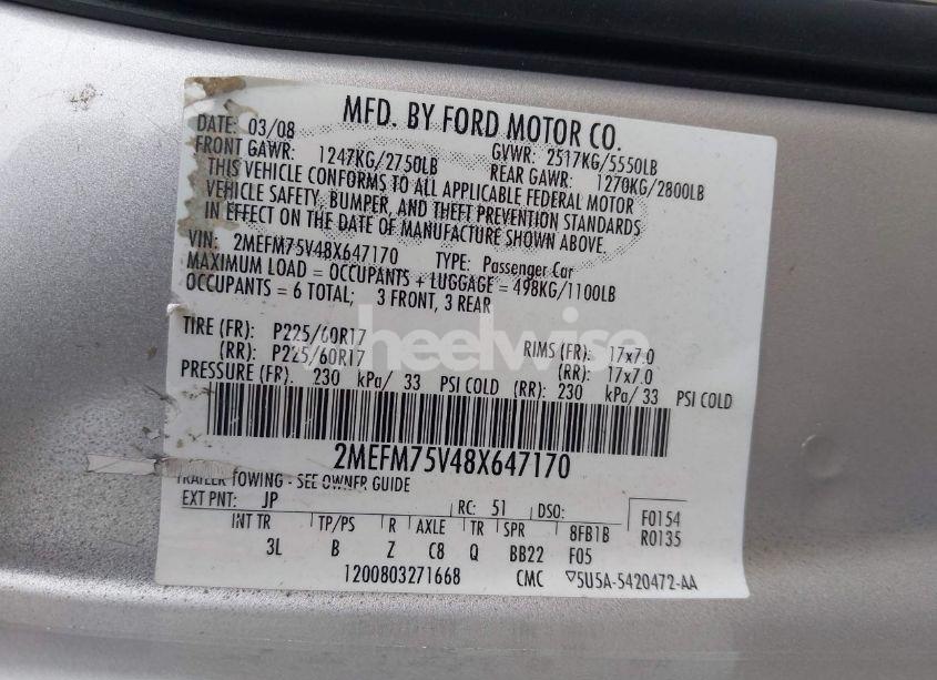 Photo 9 of 2008 Mercury Grand MARQUIS LS (VIN 2MEFM75V48X647170)