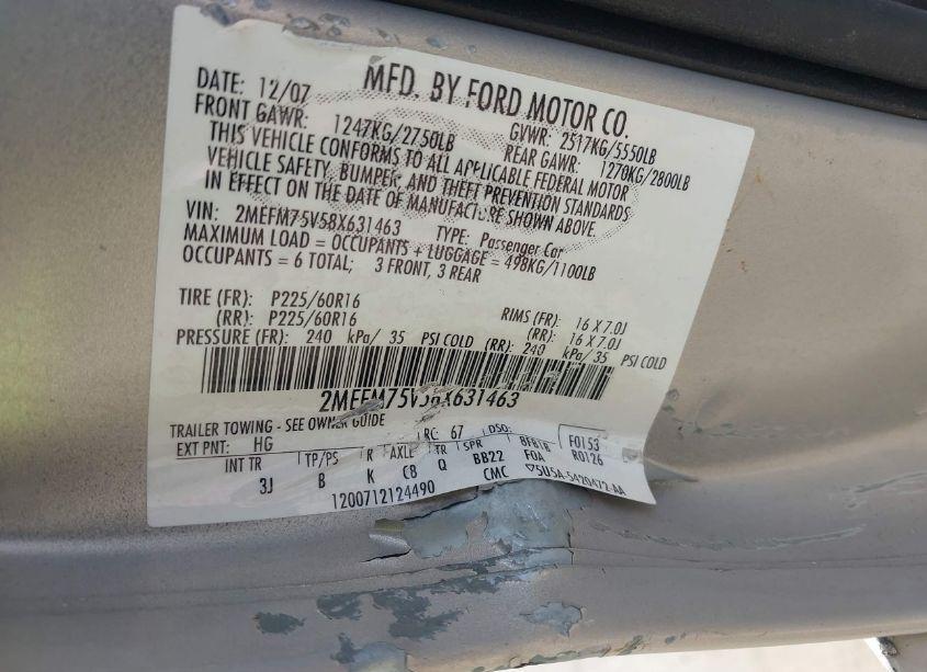 Photo 9 of 2008 Mercury Grand MARQUIS LS (VIN 2MEFM75V58X631463)