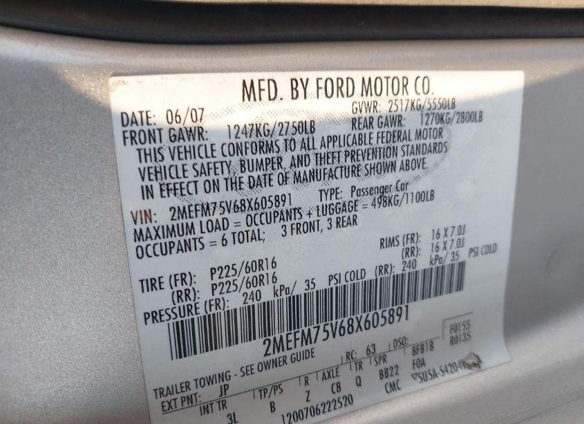 Photo 9 of 2008 Mercury Grand MARQUIS LS (VIN 2MEFM75V68X605891)