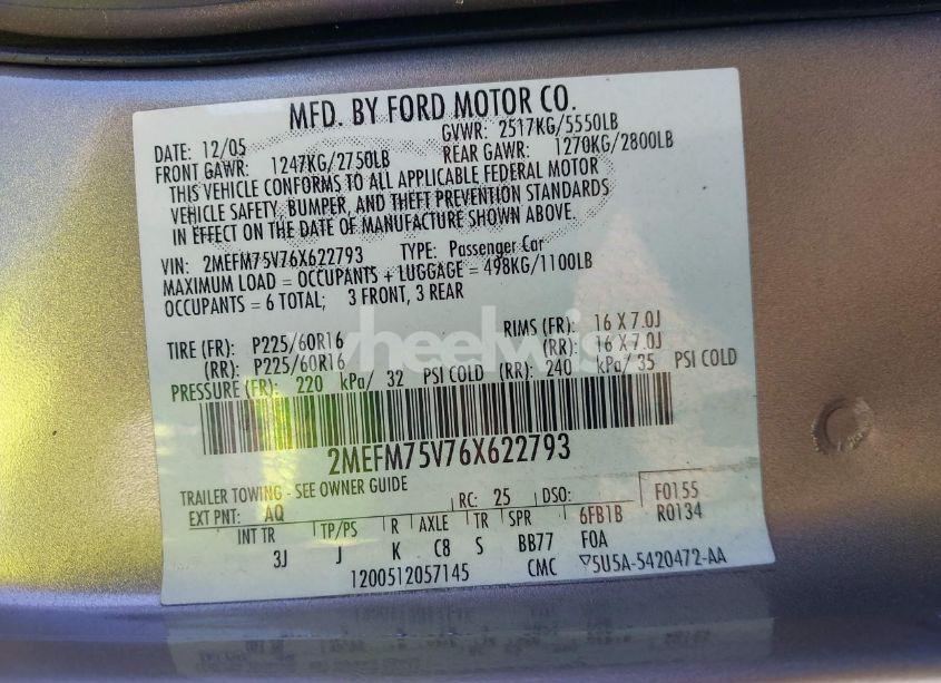 Photo 9 of 2006 Mercury Grand MARQUIS LS (VIN 2MEFM75V76X622793)