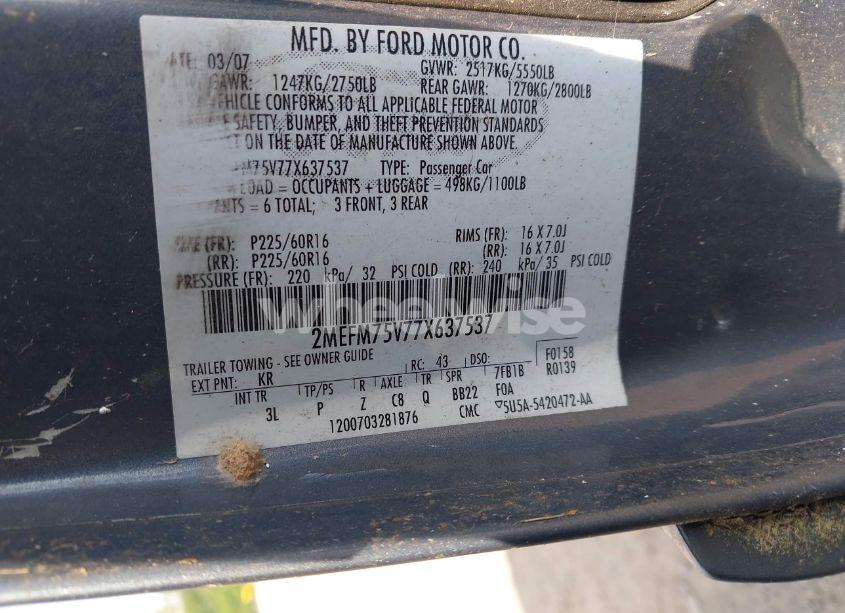 Photo 9 of 2007 Mercury Grand MARQUIS LS (VIN 2MEFM75V77X637537)