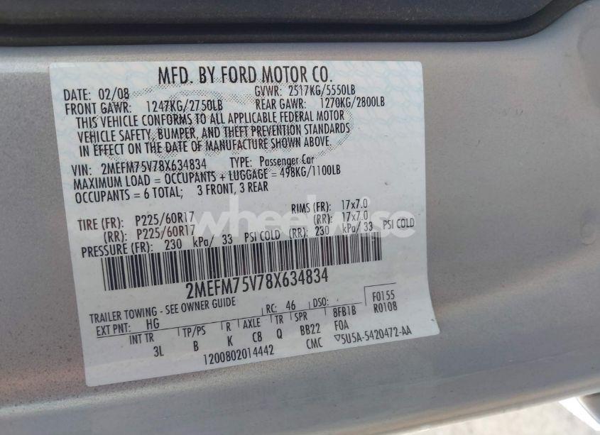 Photo 9 of 2008 Mercury Grand MARQUIS LS (VIN 2MEFM75V78X634834)