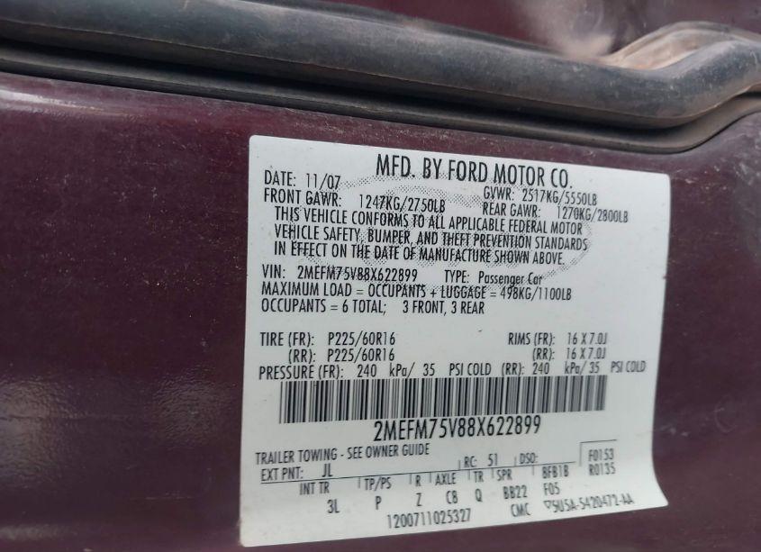 Photo 9 of 2008 Mercury Grand MARQUIS LS (VIN 2MEFM75V88X622899)