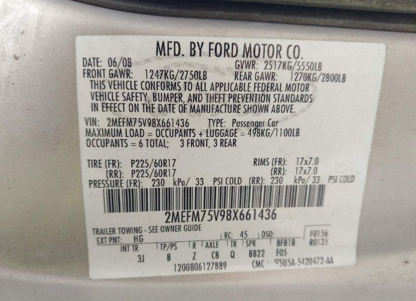 Photo 9 of 2008 Mercury Grand MARQUIS LS (VIN 2MEFM75V98X661436)
