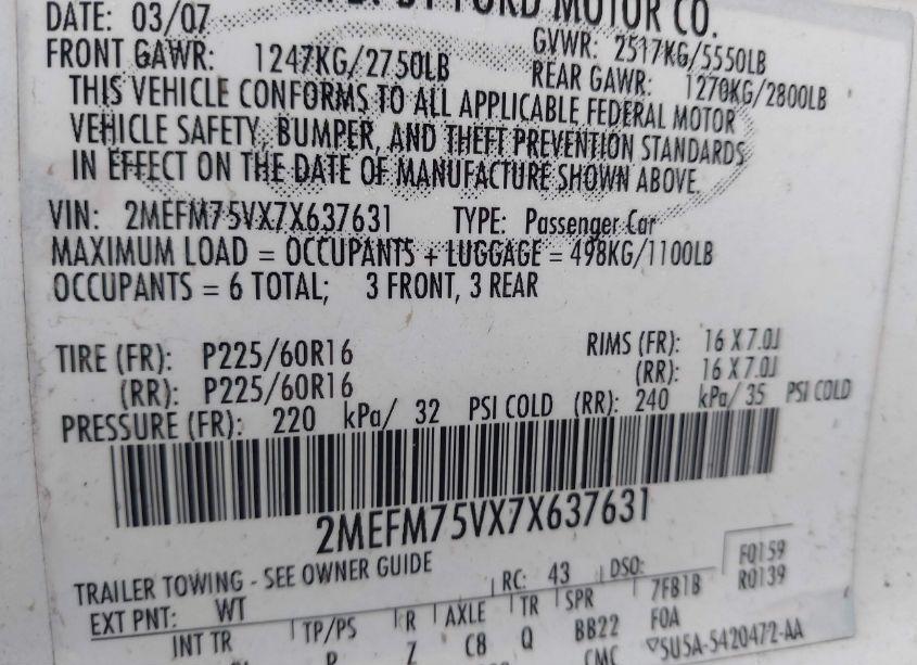 Photo 9 of 2007 Mercury Grand MARQUIS LS (VIN 2MEFM75VX7X637631)