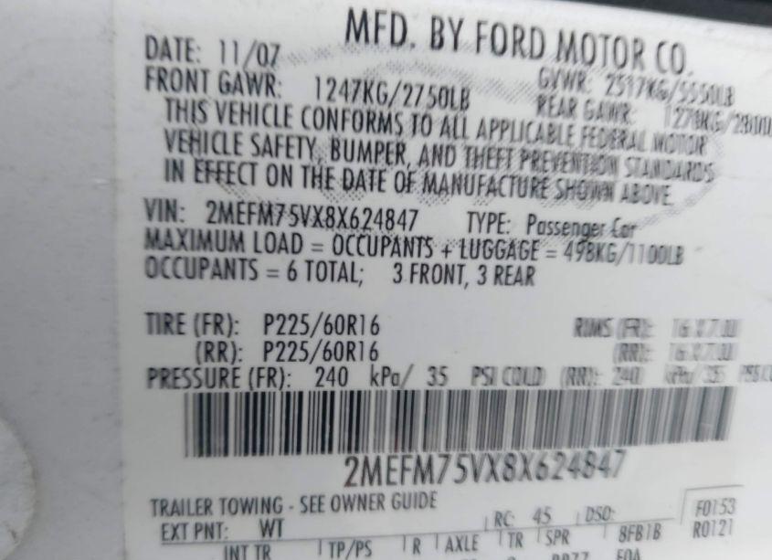 Photo 9 of 2008 Mercury Grand MARQUIS LS (VIN 2MEFM75VX8X624847)