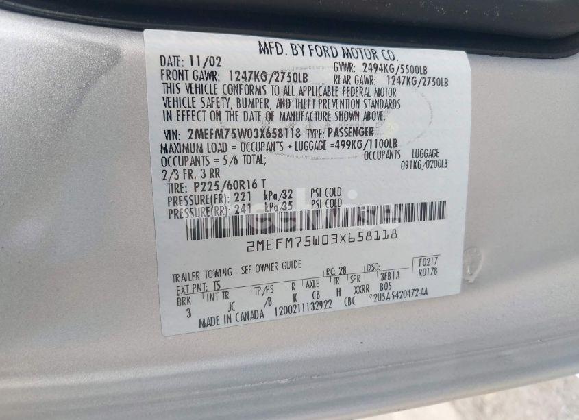 Photo 9 of 2003 Mercury Grand MARQUIS LS (VIN 2MEFM75W03X658118)