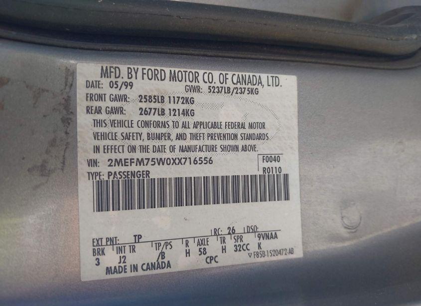 Photo 9 of 1999 Mercury Grand MARQUIS LS (VIN 2MEFM75W0XX716556)