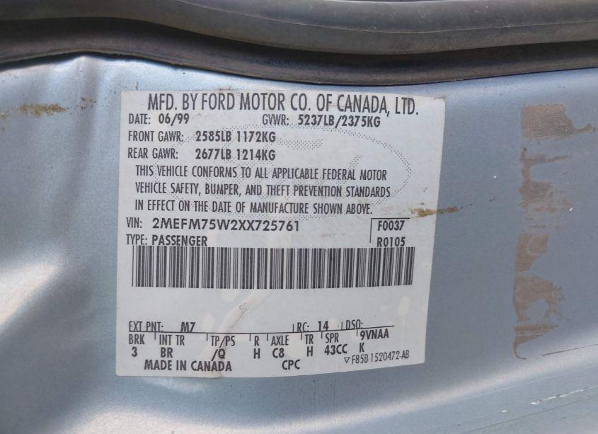 Photo 9 of 1999 Mercury Grand MARQUIS LS (VIN 2MEFM75W2XX725761)