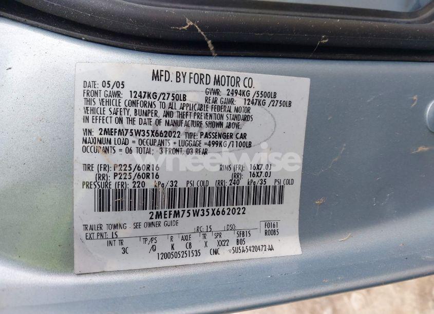 Photo 9 of 2005 Mercury Grand MARQUIS LS/LSE (VIN 2MEFM75W35X662022)