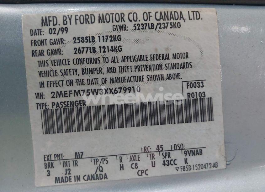 Photo 9 of 1999 Mercury Grand MARQUIS LS (VIN 2MEFM75W3XX679910)