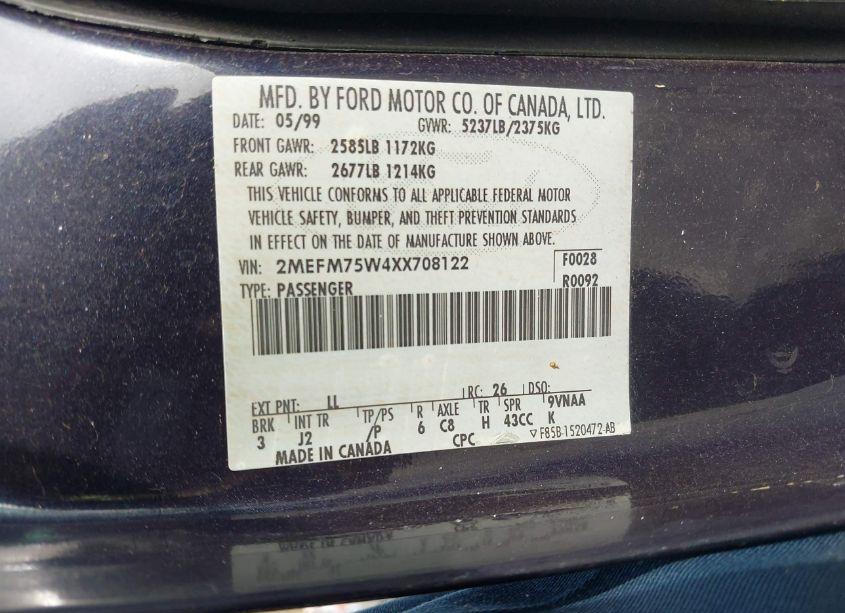 Photo 9 of 1999 Mercury Grand MARQUIS LS (VIN 2MEFM75W4XX708122)