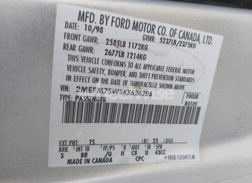 Photo 9 of 1999 Mercury Grand MARQUIS LS (VIN 2MEFM75W5XX626206)